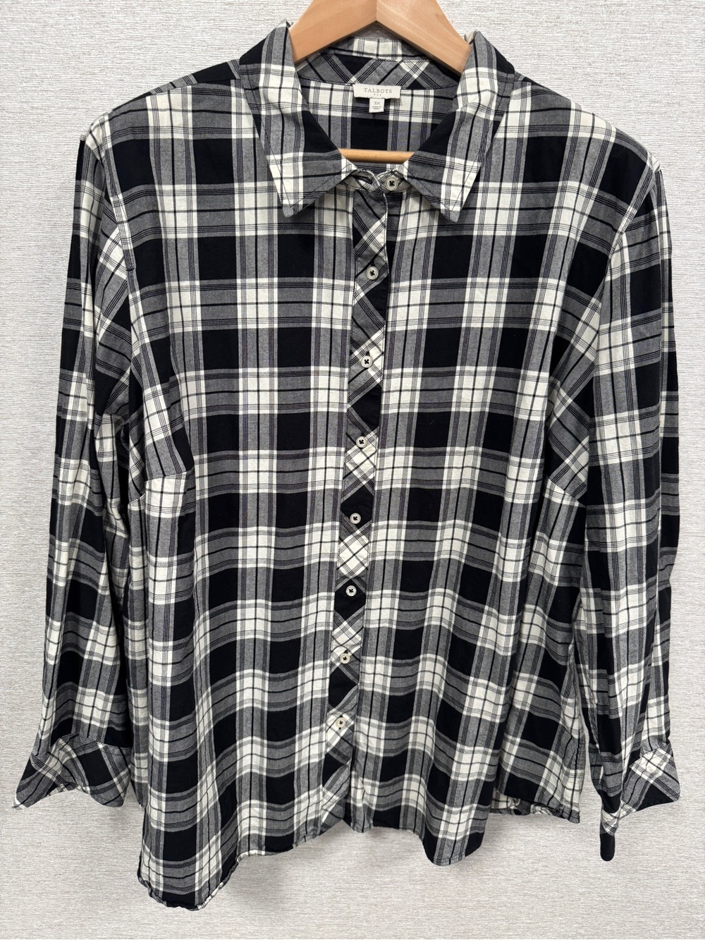 Talbots Black and White Plaid Button-Down Shirt